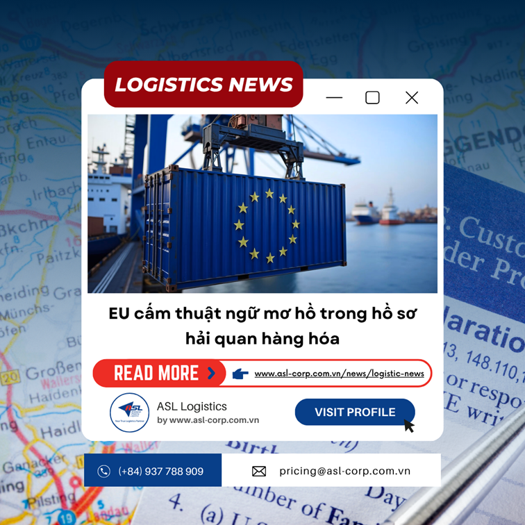 EU CẤM THUẬT NGỮ MƠ HỒ TRONG HỒ SƠ HẢI QUAN HÀNG HÓA